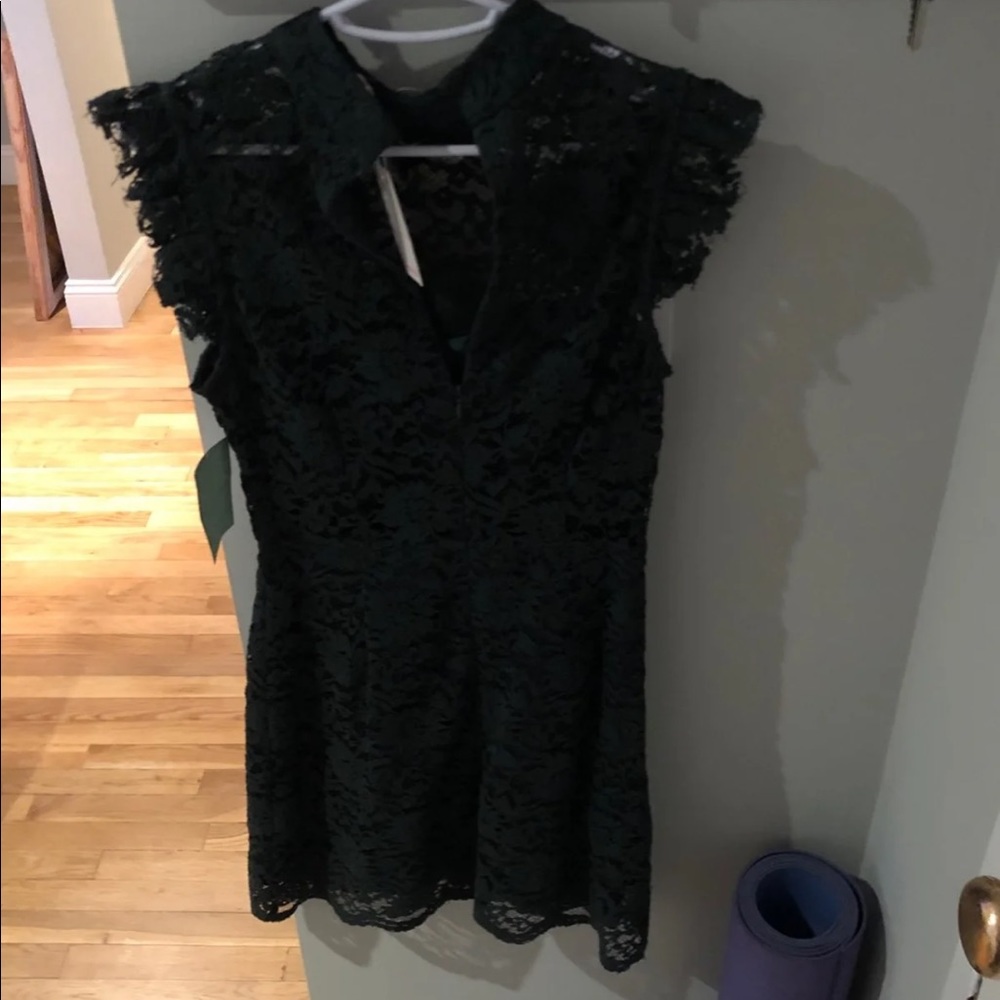 Hunter green lace mini cocktail dress